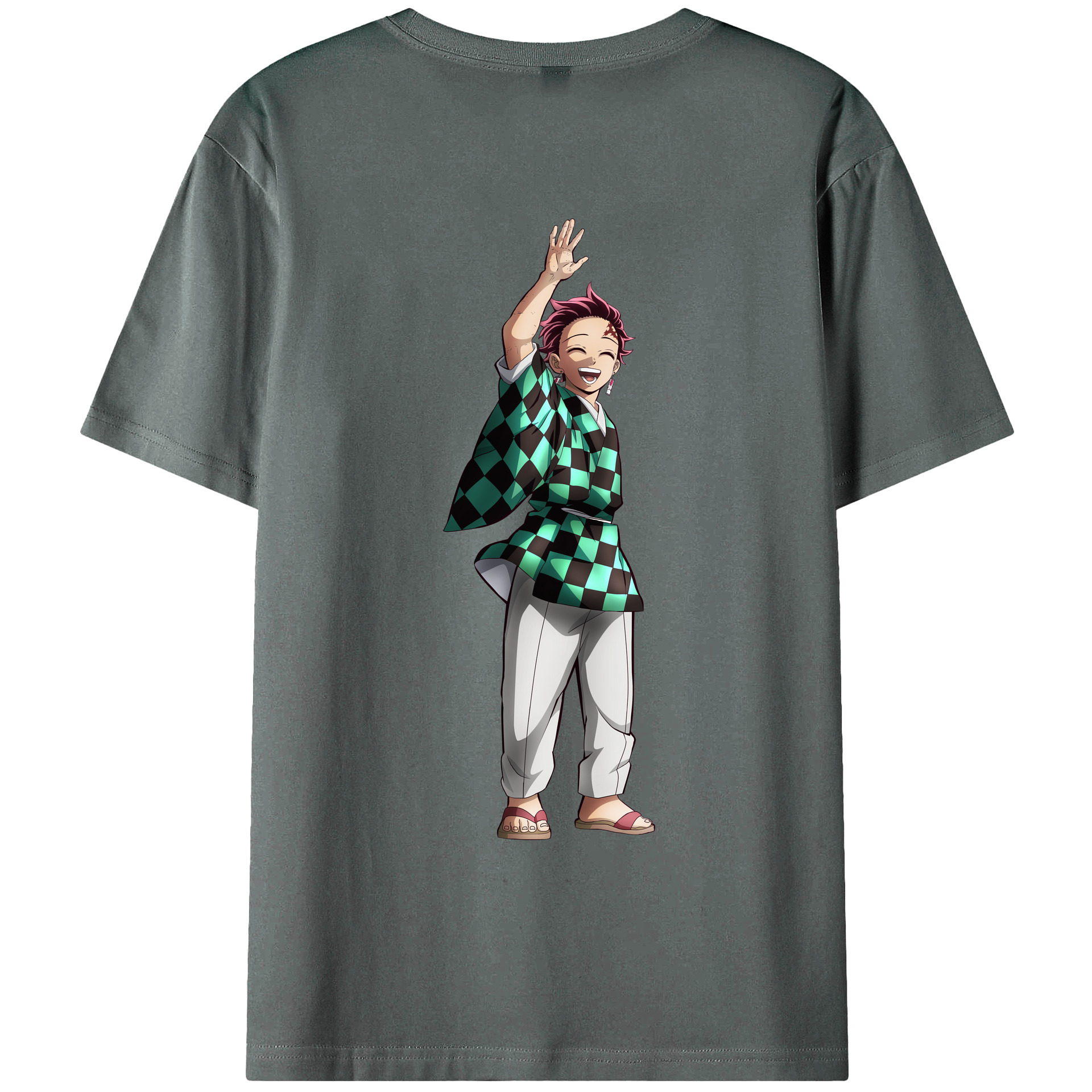 （画像用） 鬼滅の刃 竈門 炭治郎／かまど たんじろう Kamado Tanjirou 綿100％ メンズ半袖Tシャツ（バックプリント） 通気性